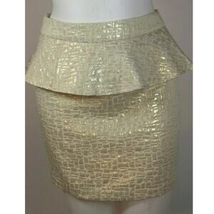 Vintage Y2K Gold Metallic Peplum Croc Embossed Ruffled Mini Skirt Size S